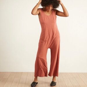Lunya Restore Jumpsuit Burnt Orange Pima cotton Cropped Wide Leg Loungewear M